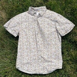 Denim & Flower‎ Short Sleeve Button Down Men's Medium White Nature Pattern